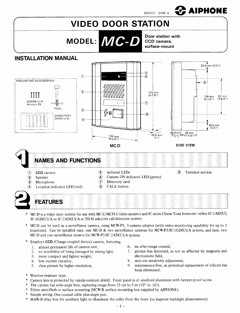 Aiphone MC-D User Manual | 4 pages