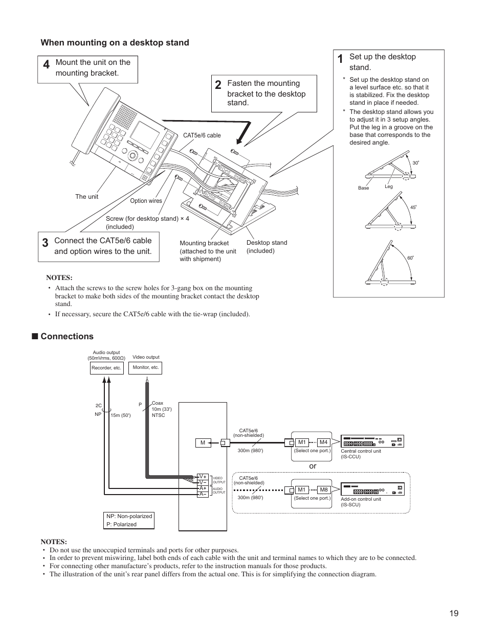 When mounting on a desktop stand, Connections | Aiphone IS SERIES 834168 C P0811JZ User Manual | Page 19 / 28