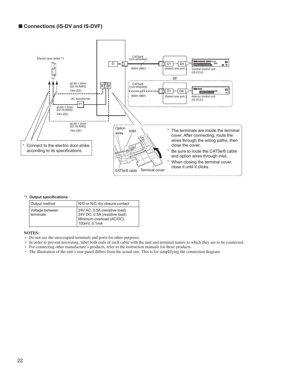Connections (is-dv and is-dvf) | Aiphone IS SERIES 834168 C P0811JZ User Manual | Page 22 / 28