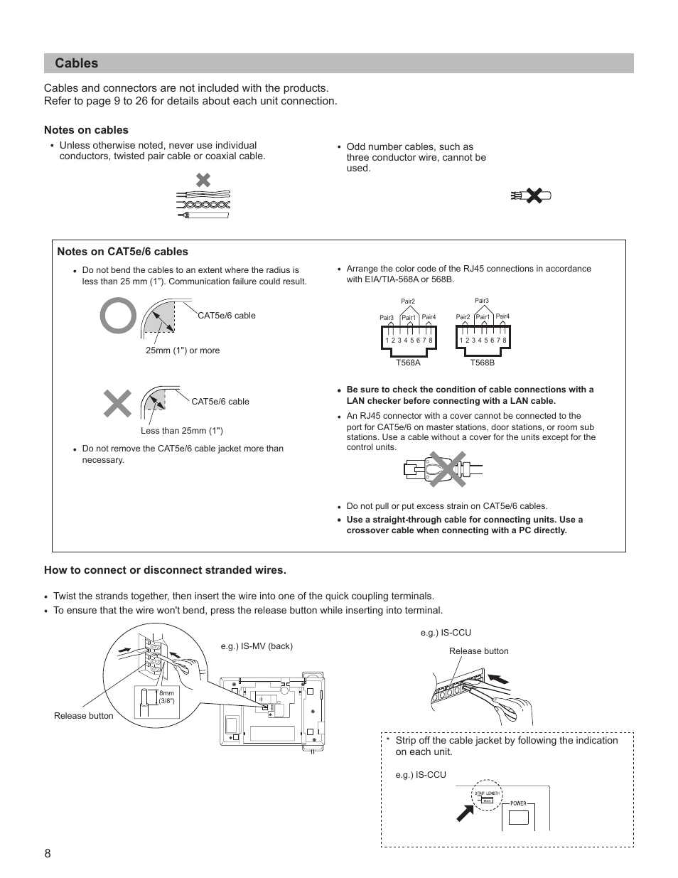 Cables | Aiphone IS SERIES 834168 C P0811JZ User Manual | Page 8 / 28