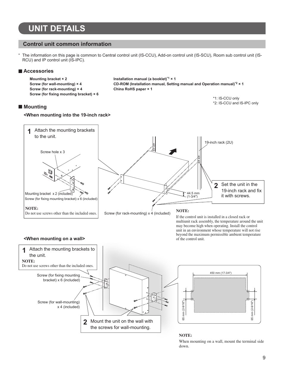Unit details, Control unit common information | Aiphone IS SERIES 834168 C P0811JZ User Manual | Page 9 / 28