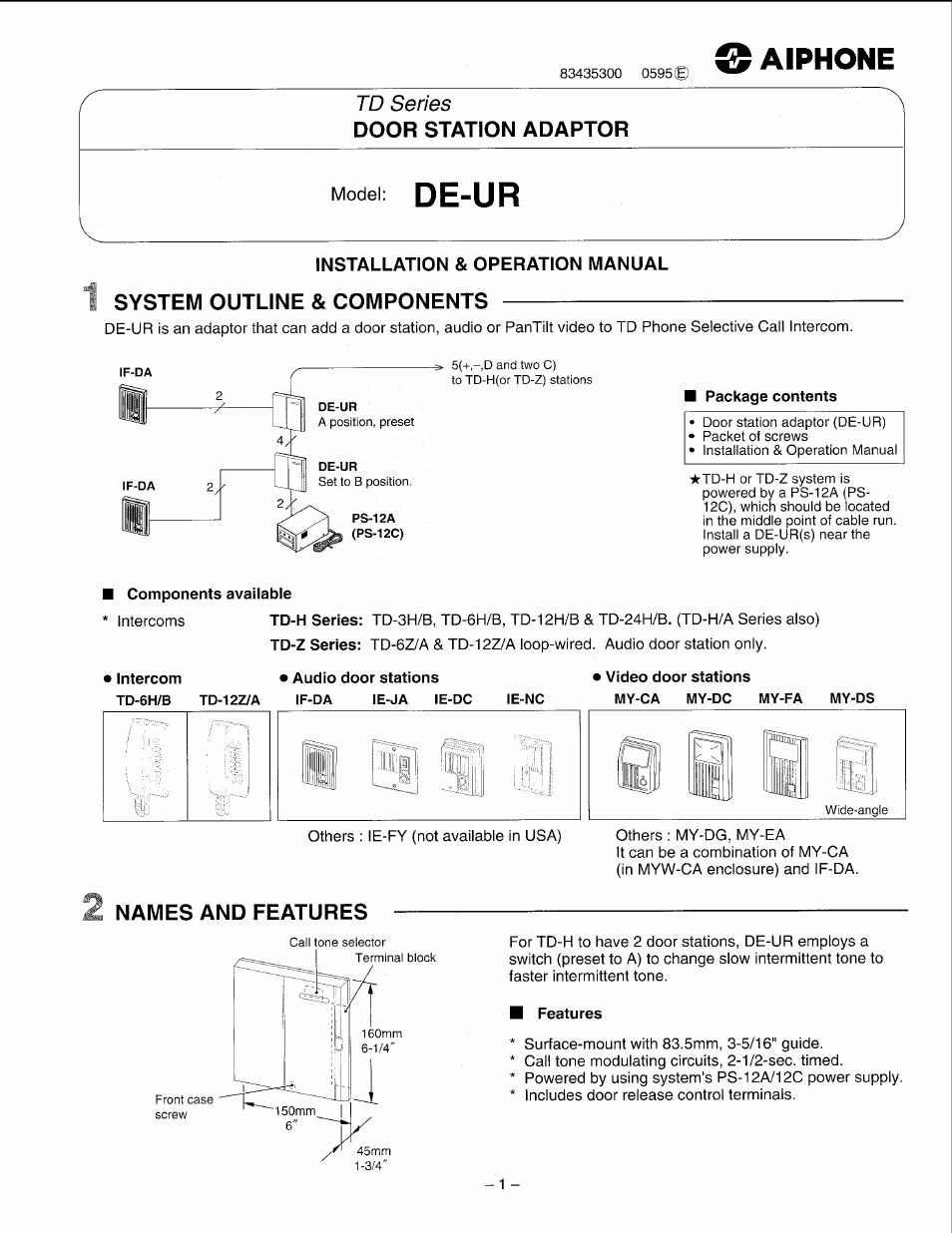 Aiphone DE-UR User Manual | 4 pages