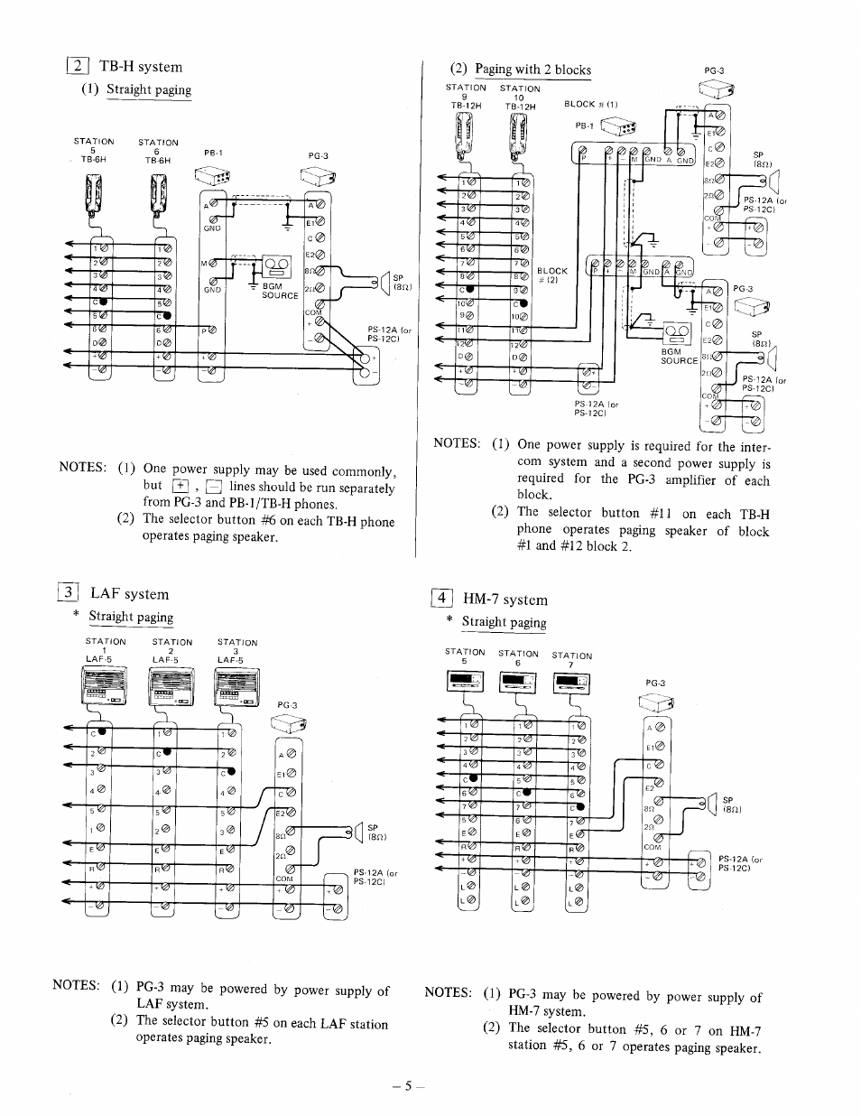Ft~| tb-h system, 3 lap system, 4 hm-7 system | Straight paging | Aiphone PG-3 User Manual | Page 5 / 8