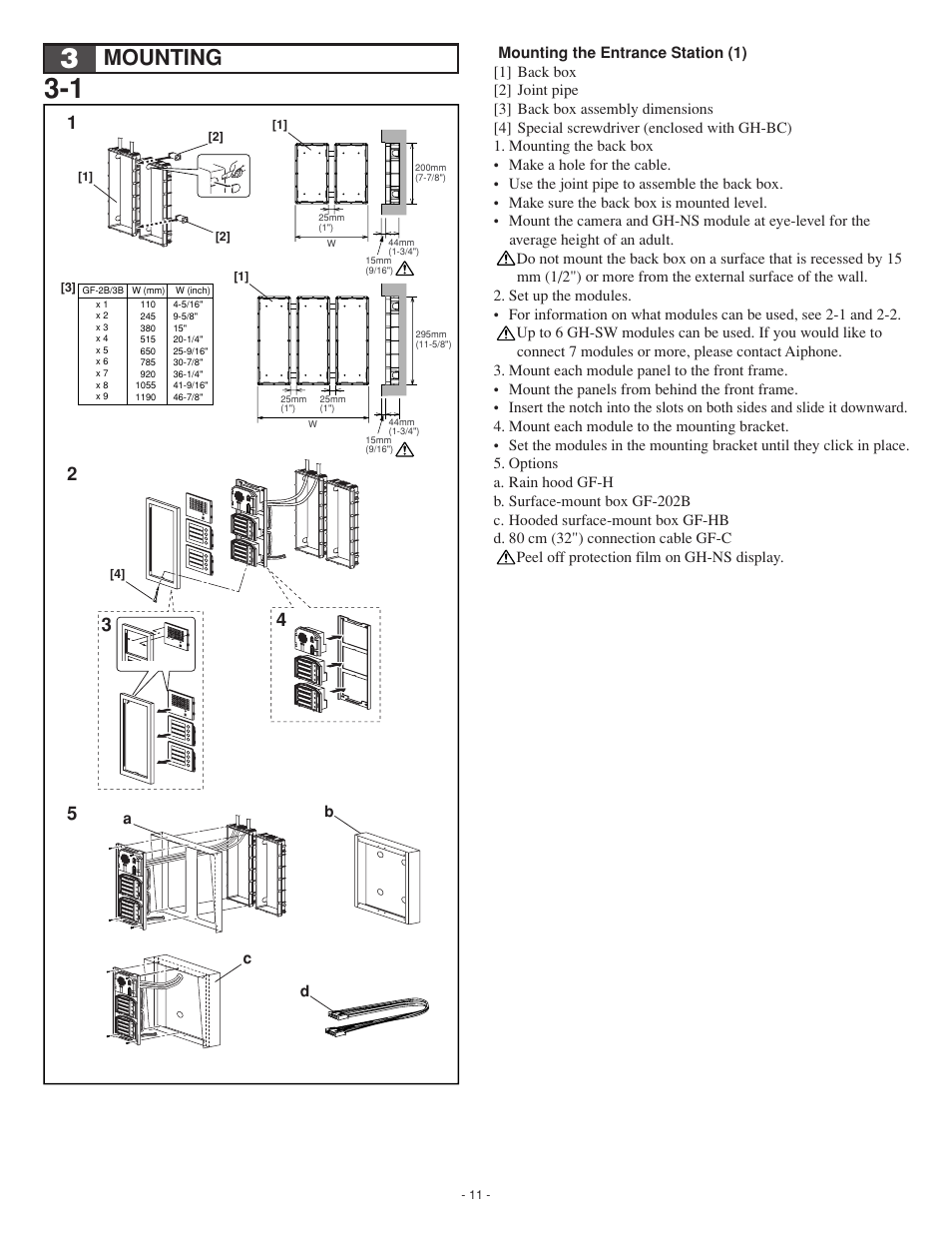 Mounting | Aiphone GH SERIES 0207 AIC User Manual | Page 11 / 47