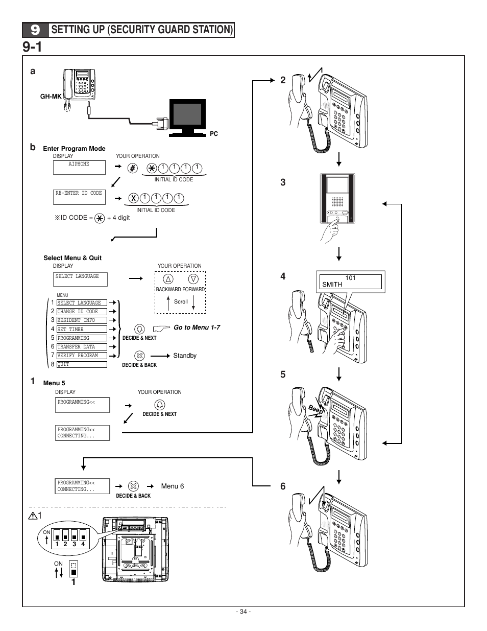 Setting up (security guard station), Menu 6 | Aiphone GH SERIES 0207 AIC User Manual | Page 34 / 47