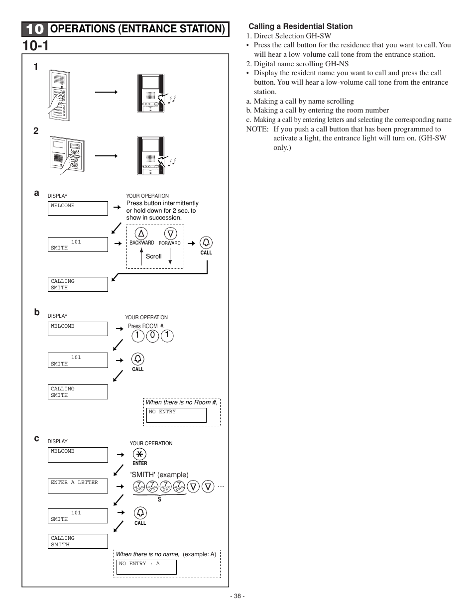 Operations (entrance station), 12 b c a | Aiphone GH SERIES 0207 AIC User Manual | Page 38 / 47