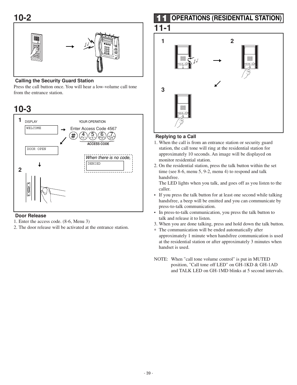 Operations (residential station) | Aiphone GH SERIES 0207 AIC User Manual | Page 39 / 47