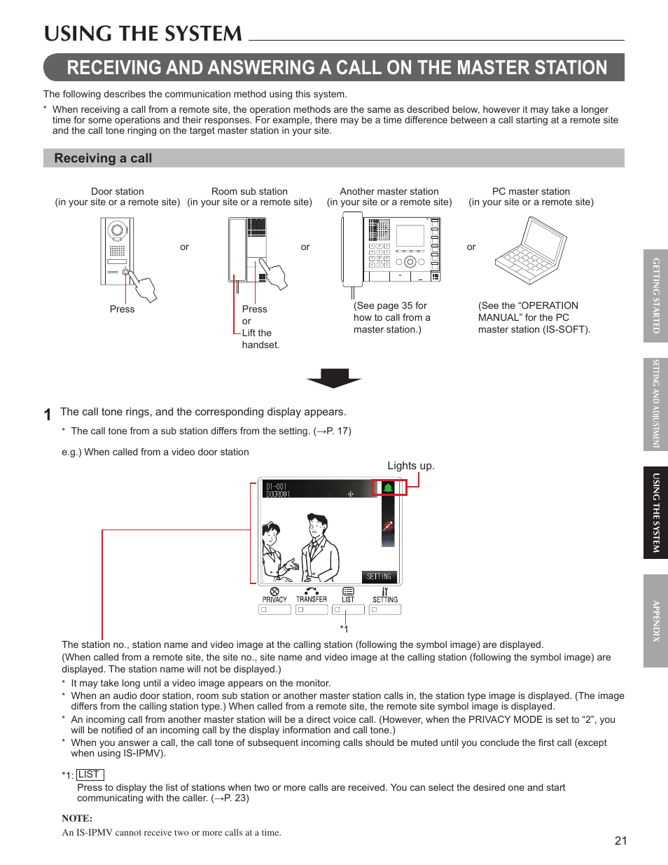 Using the system | Aiphone IS User Manual | Page 21 / 46