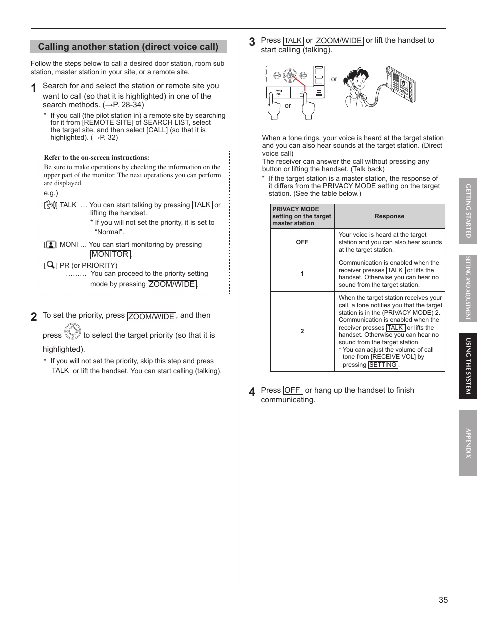 Calling another station (direct voice call) | Aiphone IS User Manual | Page 35 / 46