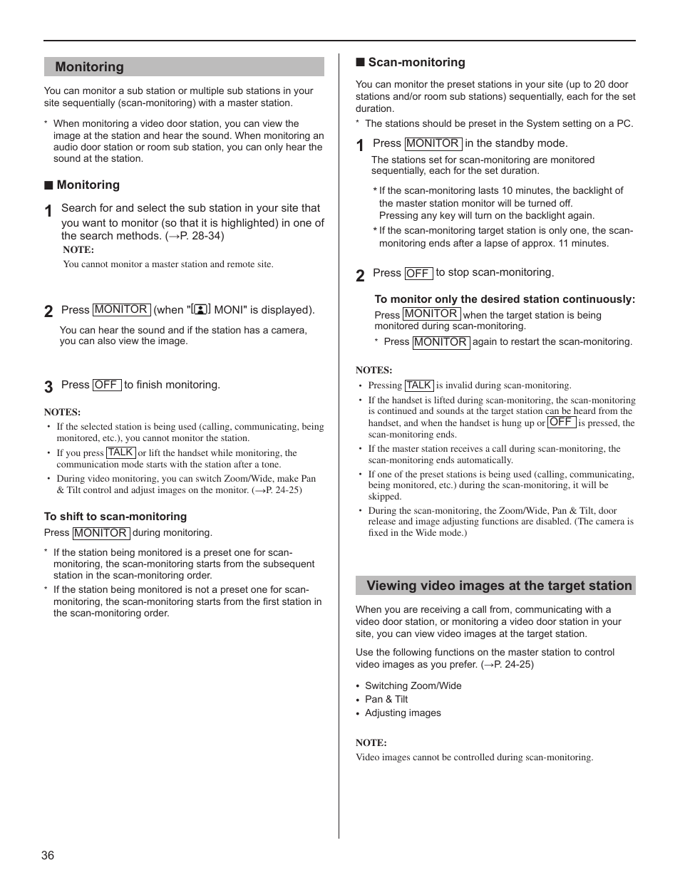 Monitoring, Viewing video images at the target station | Aiphone IS User Manual | Page 36 / 46