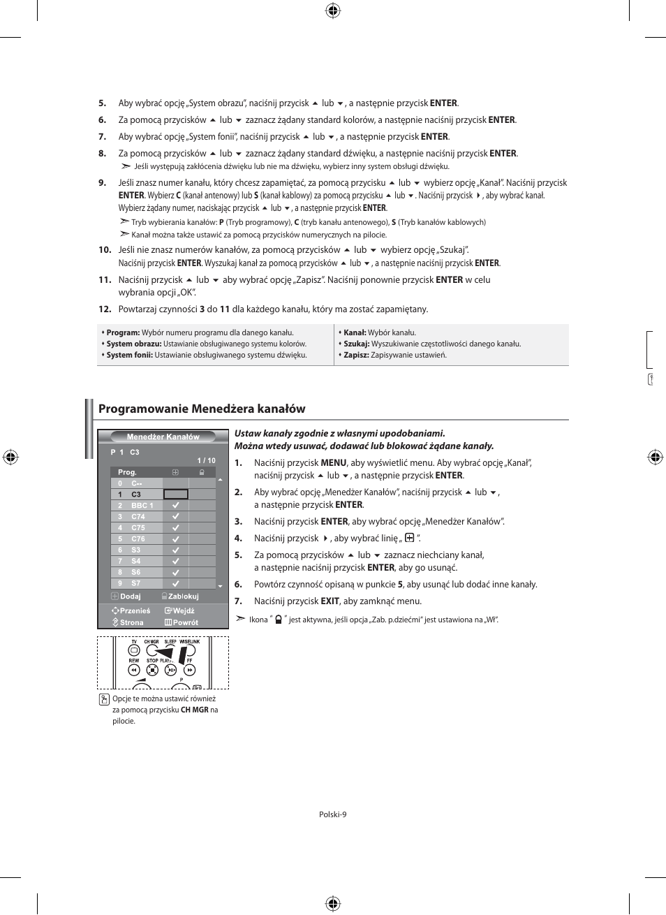 Programowanie menedżera kanałów | Samsung LE32M71B User Manual | Page 101 / 363