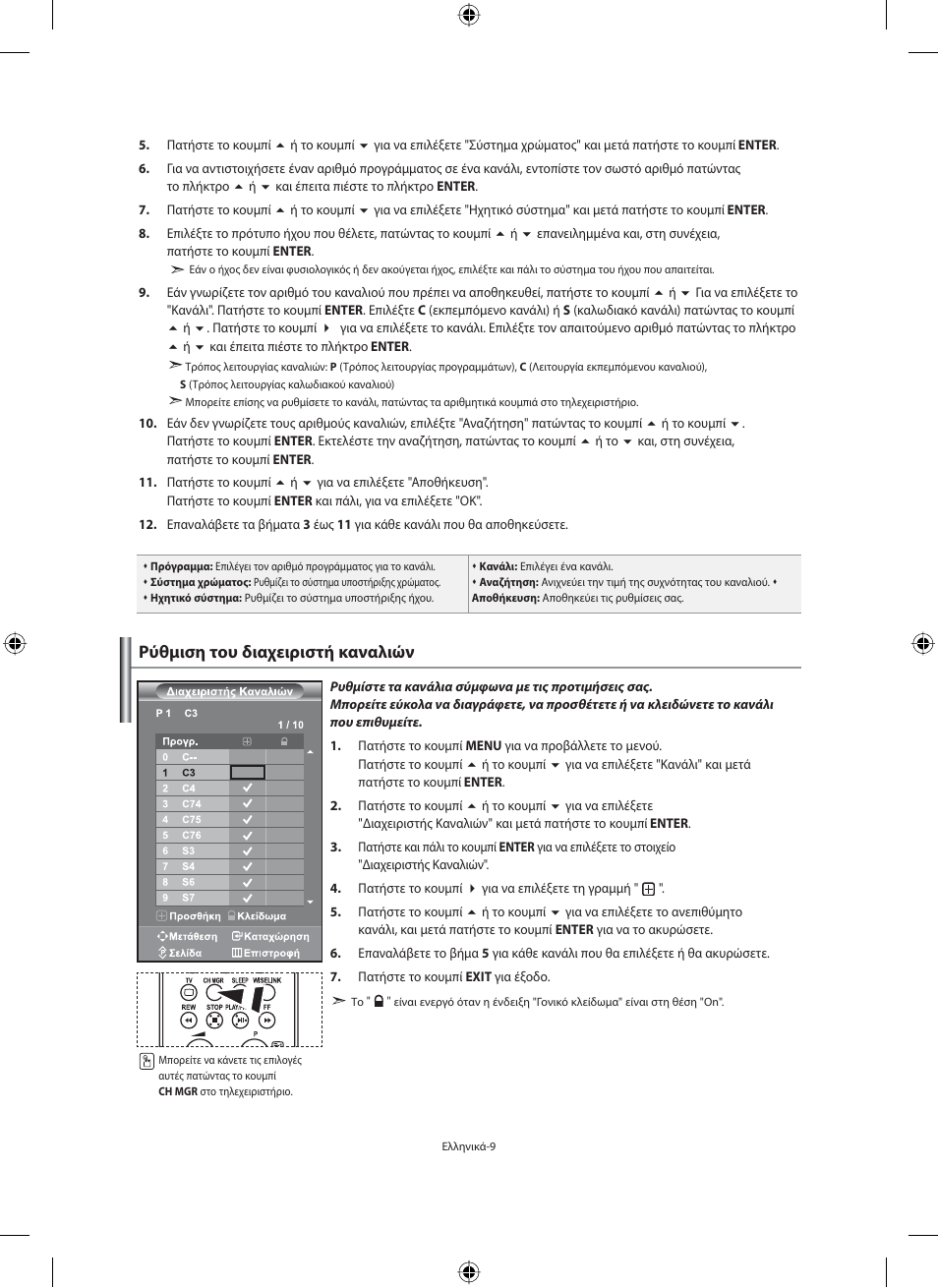Ρύθμιση του διαχειριστή καναλιών | Samsung LE32M71B User Manual | Page 146 / 363