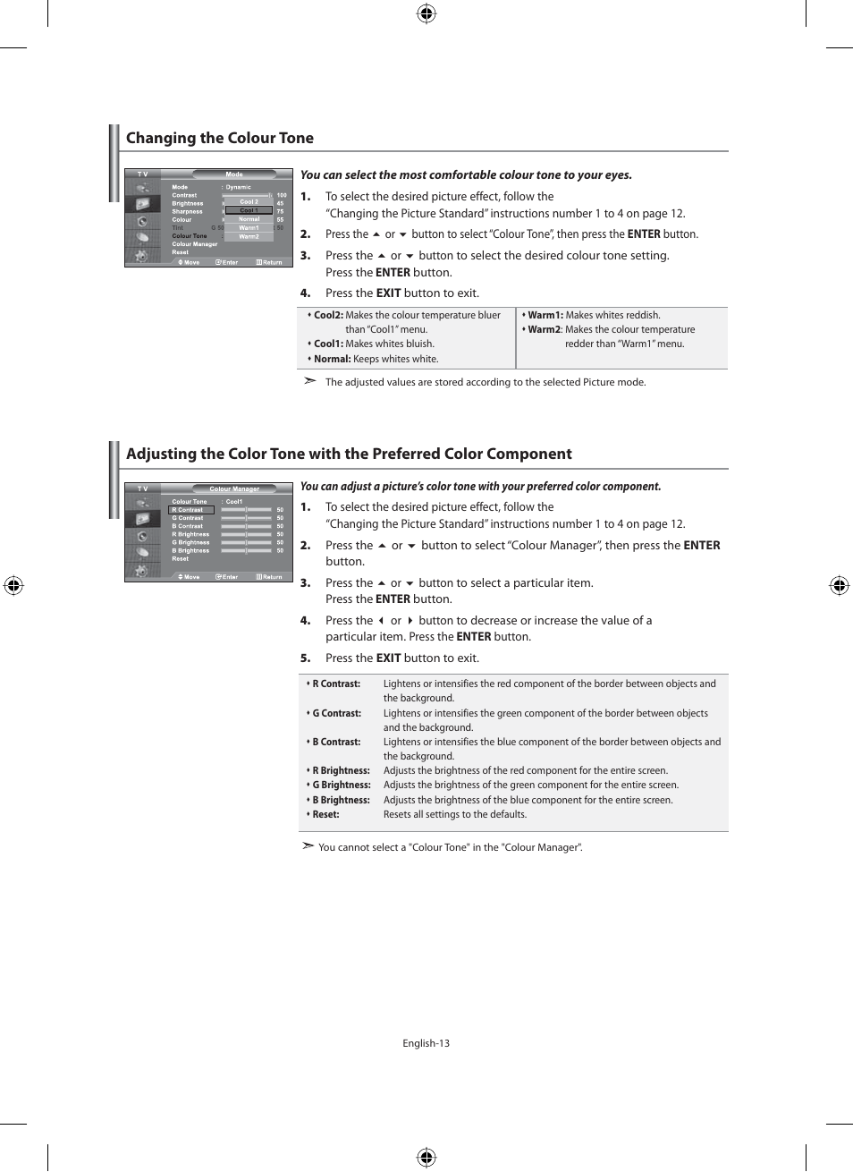 Changing the colour tone | Samsung LE32M71B User Manual | Page 15 / 363