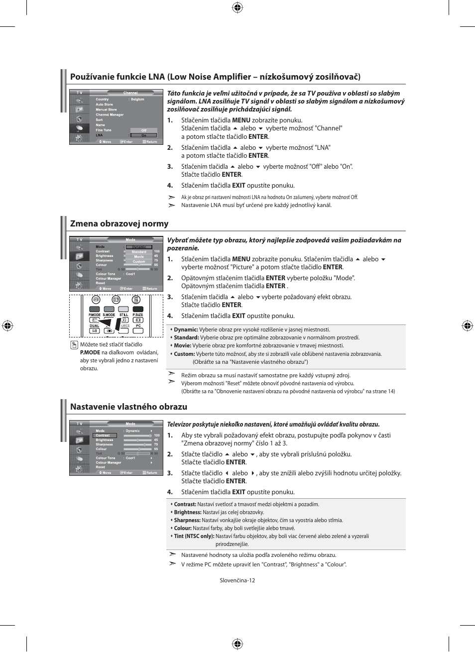 Zmena obrazovej normy, Nastavenie vlastného obrazu | Samsung LE32M71B User Manual | Page 239 / 363