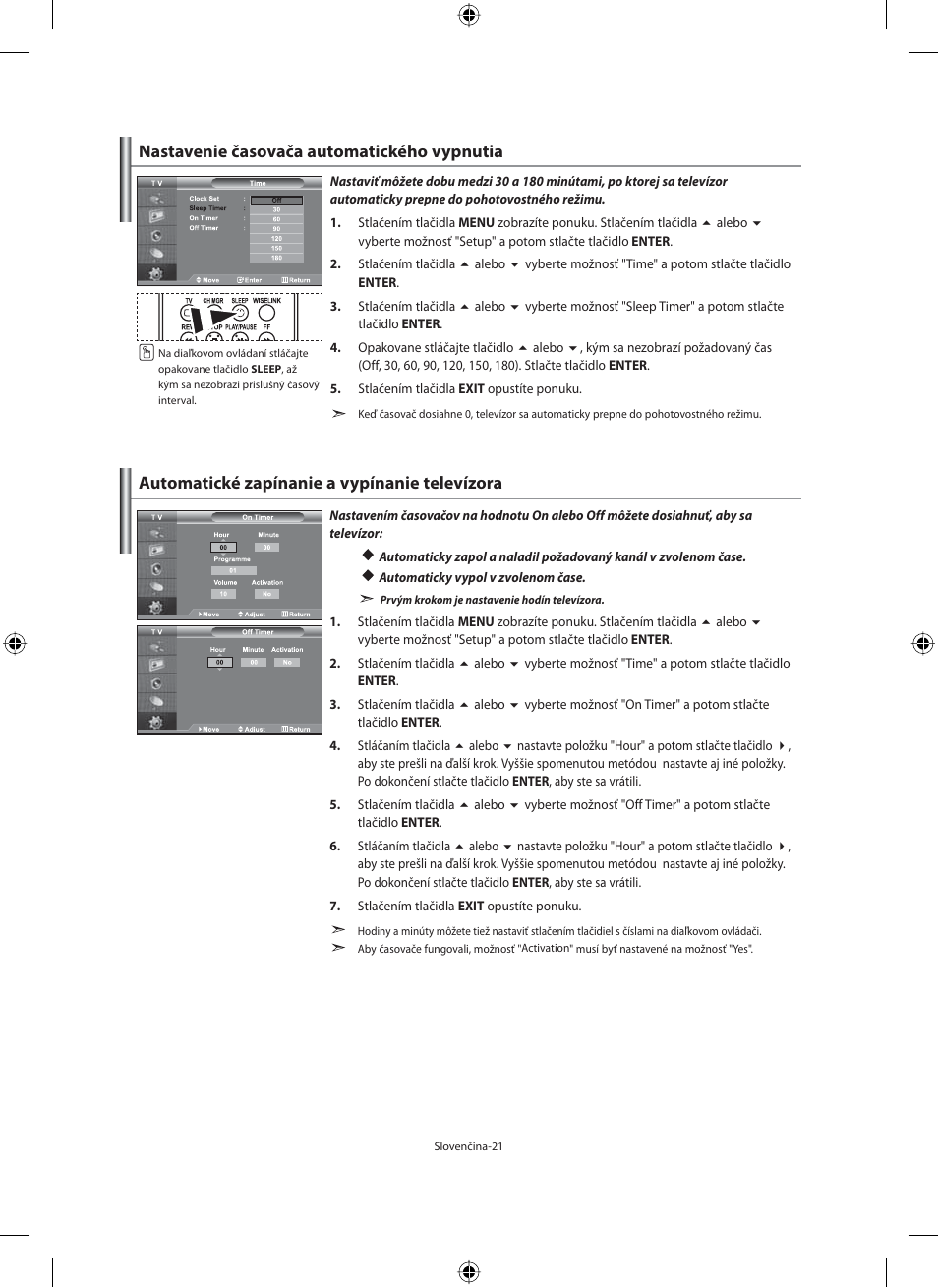 Nastavenie časovača automatického vypnutia, Automatické zapínanie a vypínanie televízora | Samsung LE32M71B User Manual | Page 248 / 363