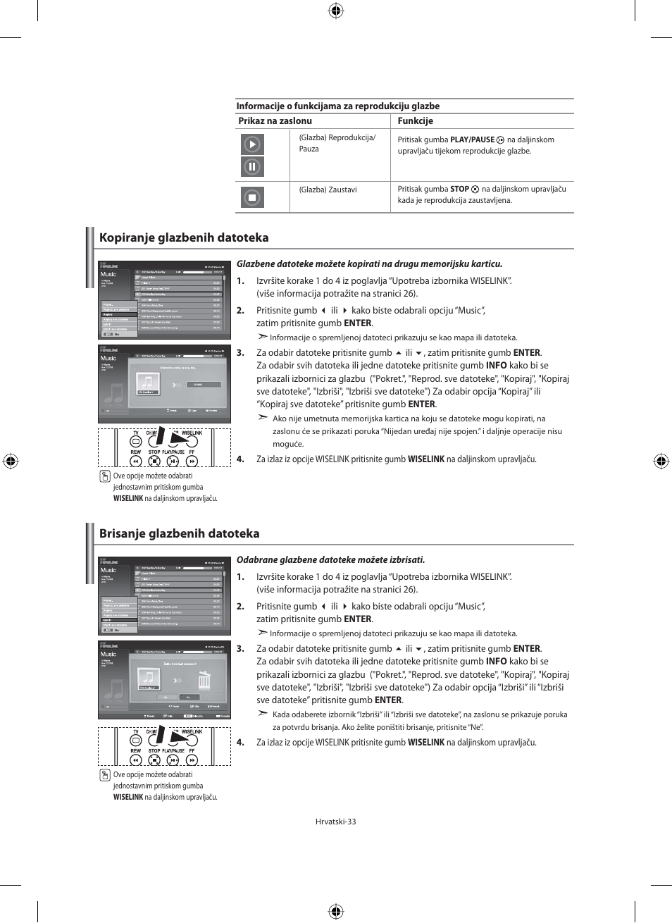 Kopiranje glazbenih datoteka, Brisanje glazbenih datoteka | Samsung LE32M71B User Manual | Page 305 / 363