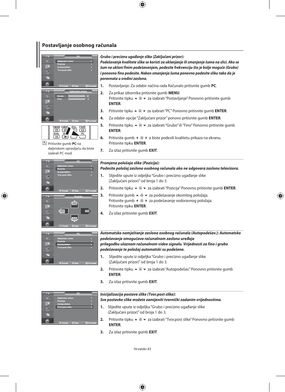 Postavljanje osobnog računala | Samsung LE32M71B User Manual | Page 315 / 363