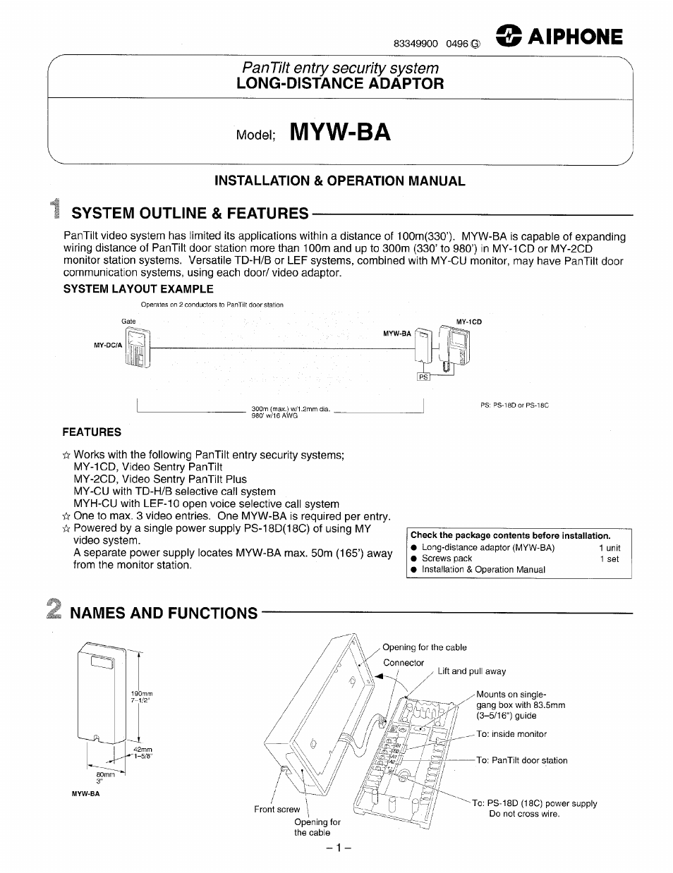 Aiphone MYW-BA User Manual | 6 pages