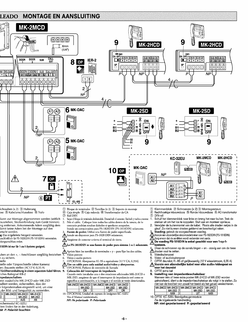 Leado montage en aansluiting, Systeem | Aiphone Mk-2mcd User Manual | Page 5 / 10