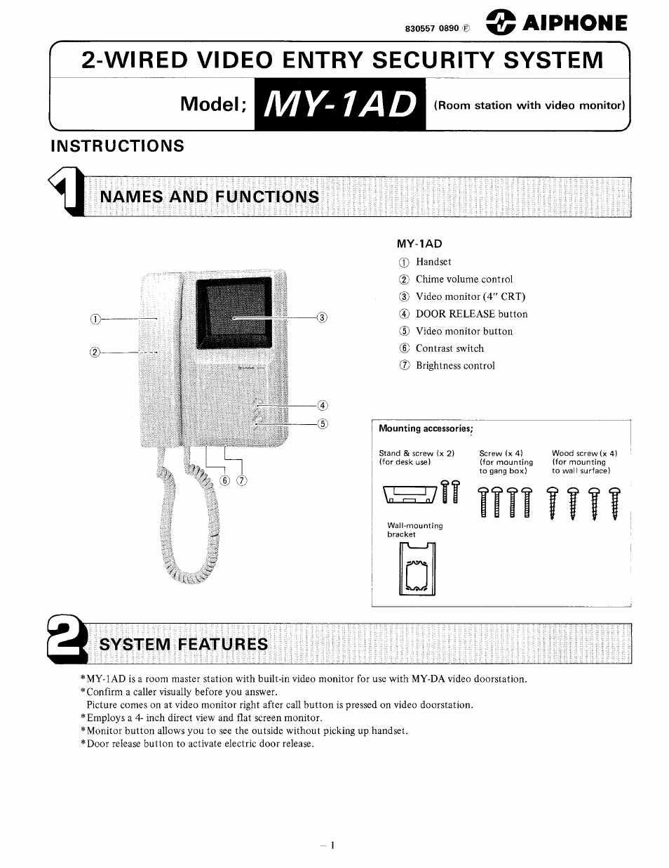 Aiphone MY-1AD User Manual | 6 pages