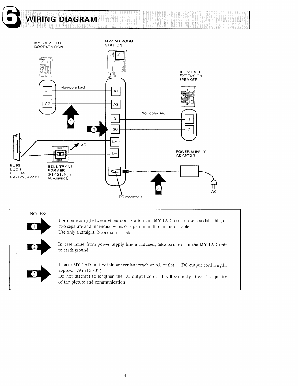 Wiring diagram | Aiphone MY-1AD User Manual | Page 4 / 6