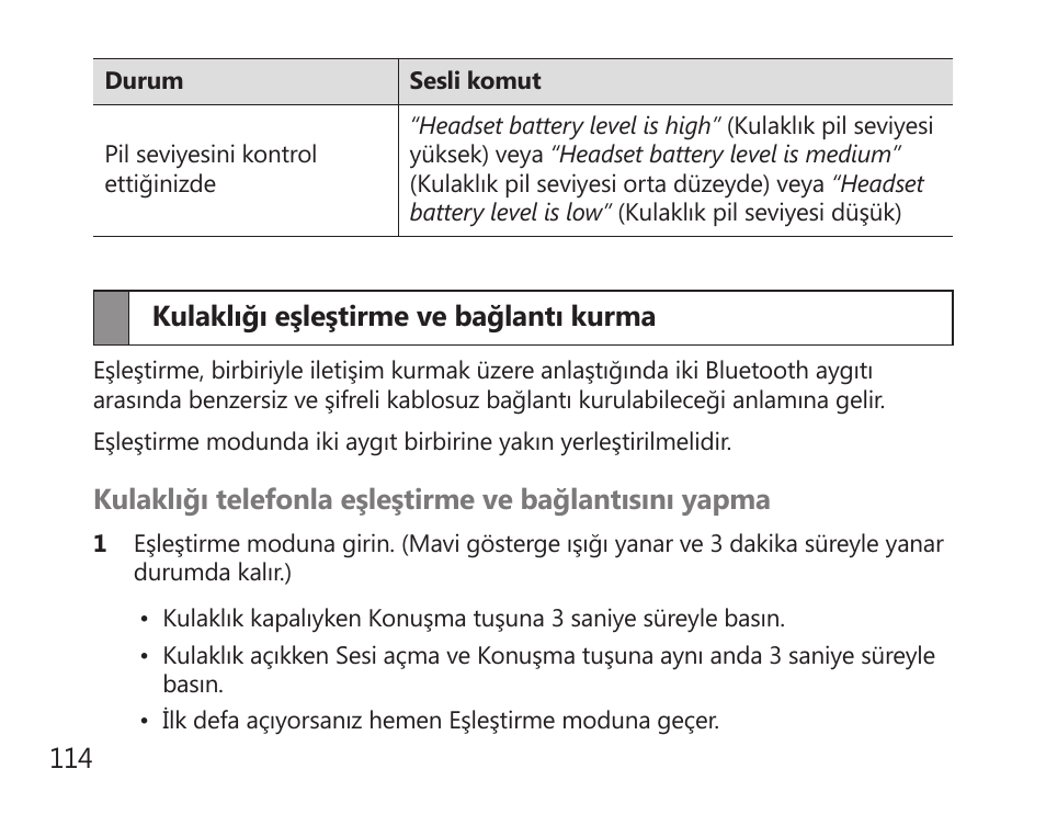 Kulaklığı eşleştirme ve bağlantı kurma | Samsung HM7000 User Manual | Page 116 / 194