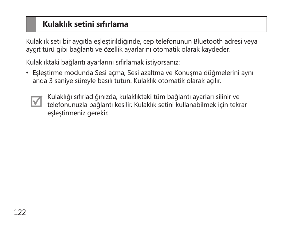 Kulaklık setini sıfırlama | Samsung HM7000 User Manual | Page 124 / 194