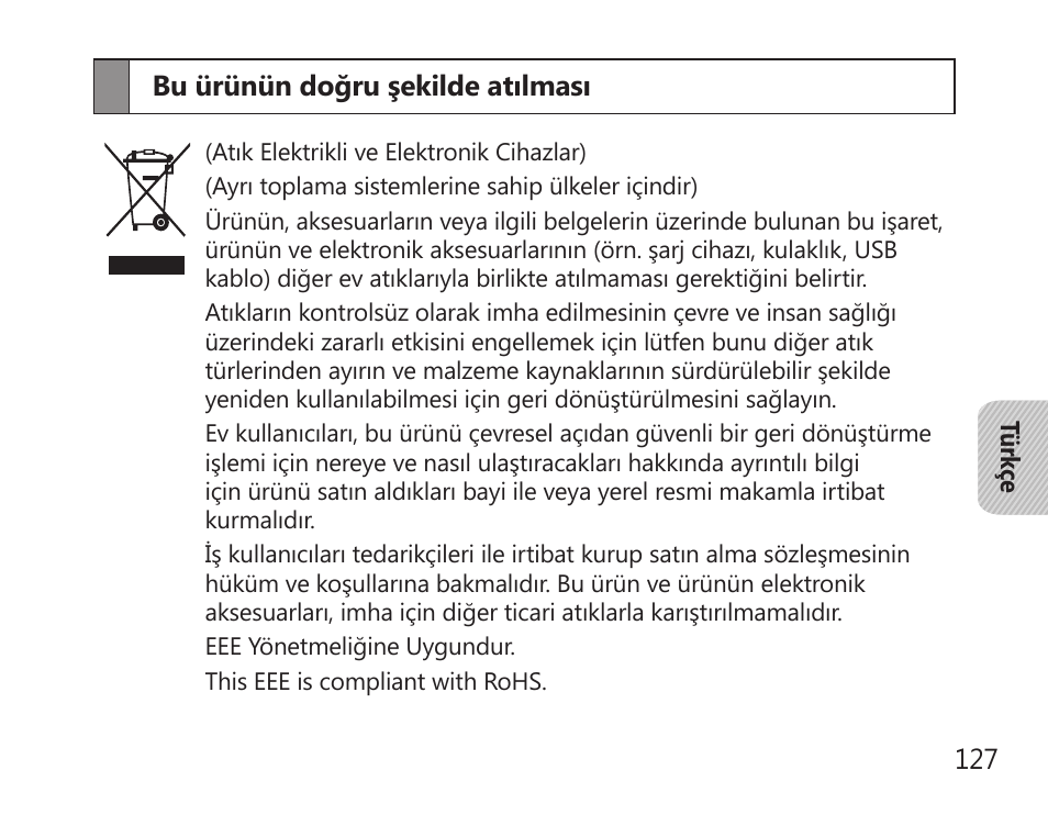 Bu ürünün doğru şekilde atılması | Samsung HM7000 User Manual | Page 129 / 194