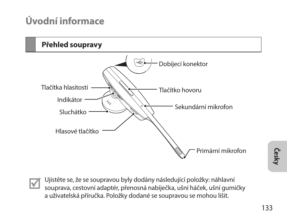 Úvodní informace, Přehled soupravy | Samsung HM7000 User Manual | Page 135 / 194
