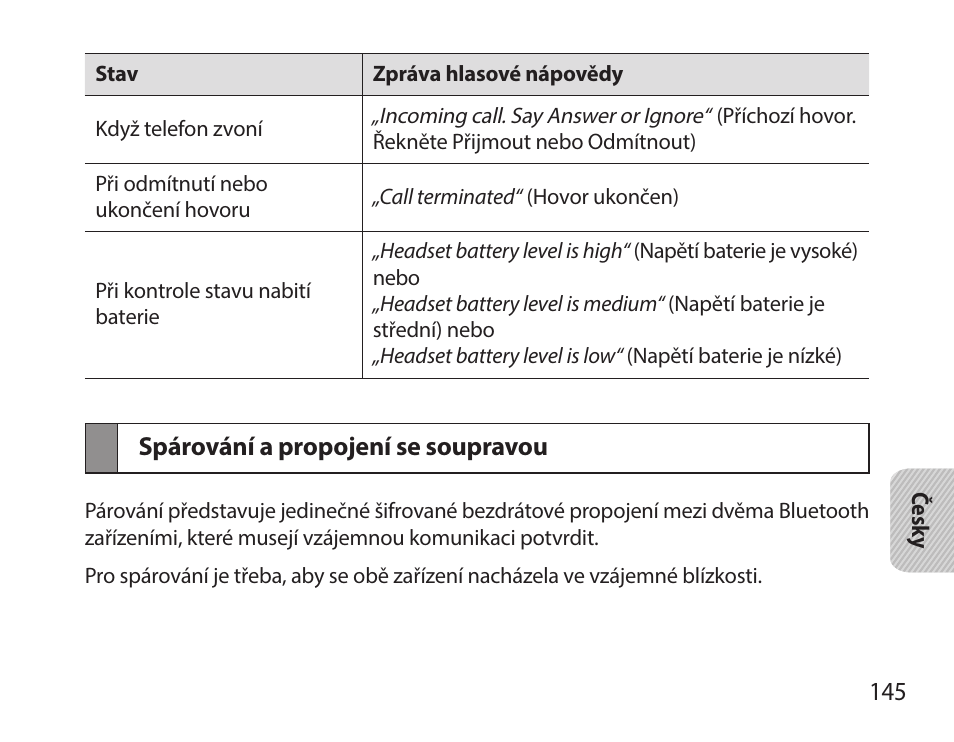 Spárování a propojení se soupravou | Samsung HM7000 User Manual | Page 147 / 194