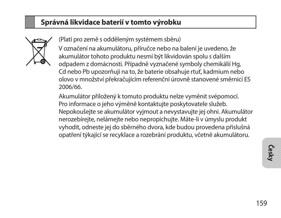 Správná likvidace baterií v tomto výrobku | Samsung HM7000 User Manual | Page 161 / 194