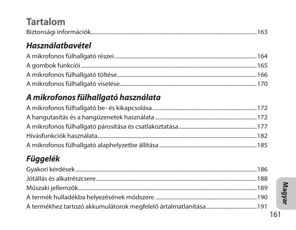 Magyar, Tartalom | Samsung HM7000 User Manual | Page 163 / 194