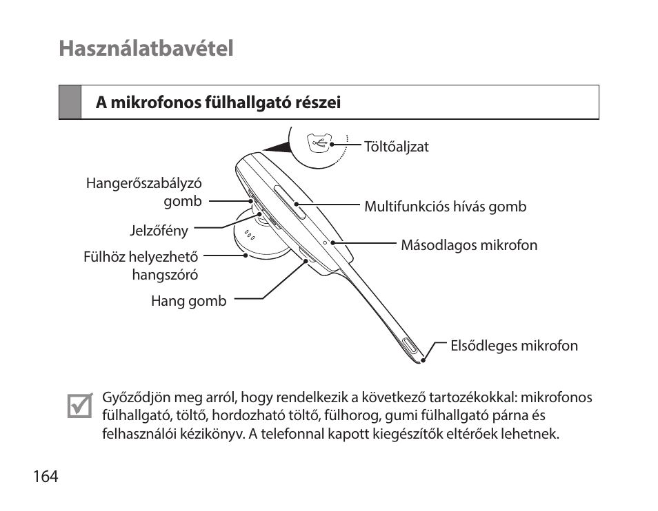 Használatbavétel, A mikrofonos fülhallgató részei | Samsung HM7000 User Manual | Page 166 / 194