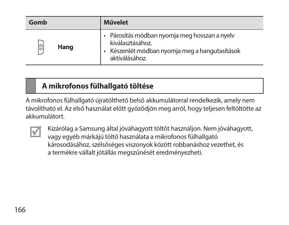 A mikrofonos fülhallgató töltése | Samsung HM7000 User Manual | Page 168 / 194