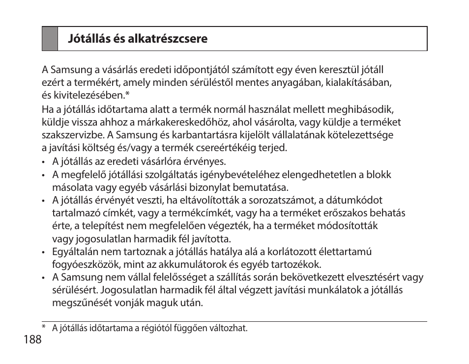 Jótállás és alkatrészcsere | Samsung HM7000 User Manual | Page 190 / 194