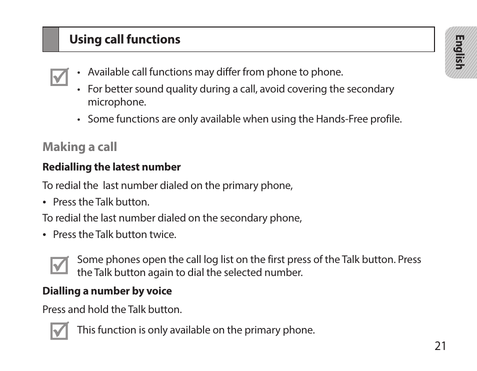 Using call functions | Samsung HM7000 User Manual | Page 23 / 194