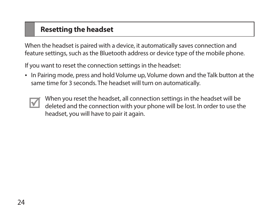 Resetting the headset | Samsung HM7000 User Manual | Page 26 / 194