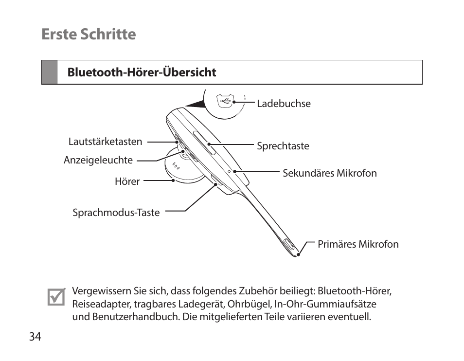 Erste schritte, Bluetooth-hörer-übersicht | Samsung HM7000 User Manual | Page 36 / 194
