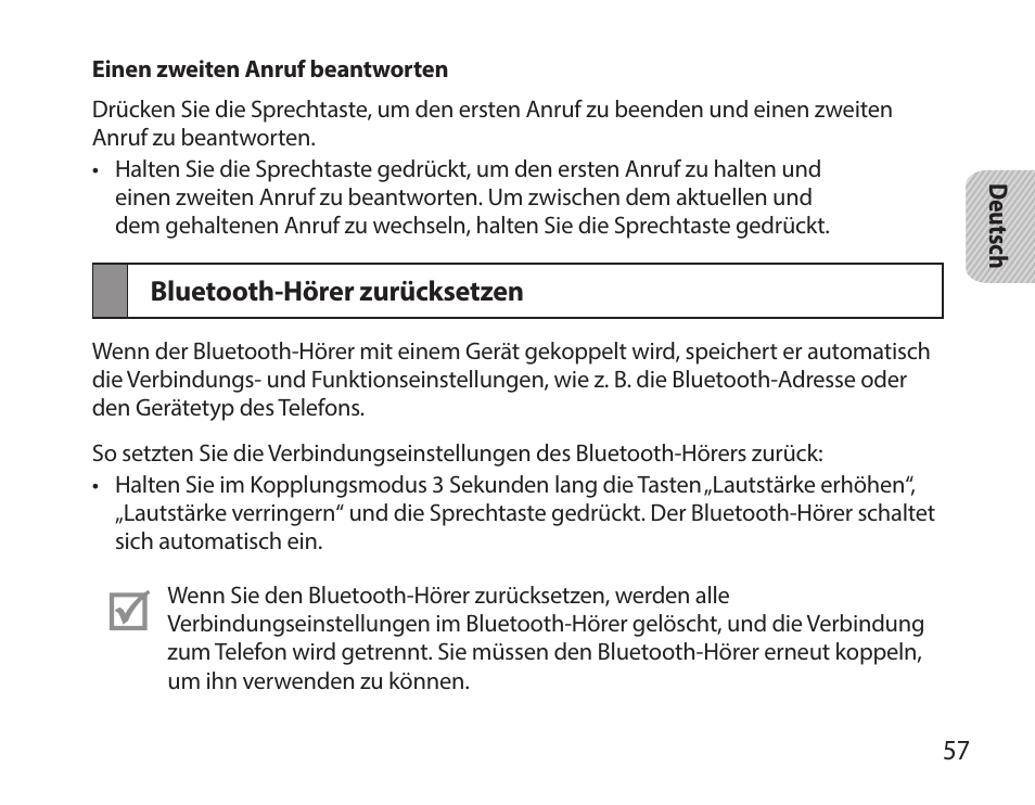 Bluetooth-hörer zurücksetzen | Samsung HM7000 User Manual | Page 59 / 194