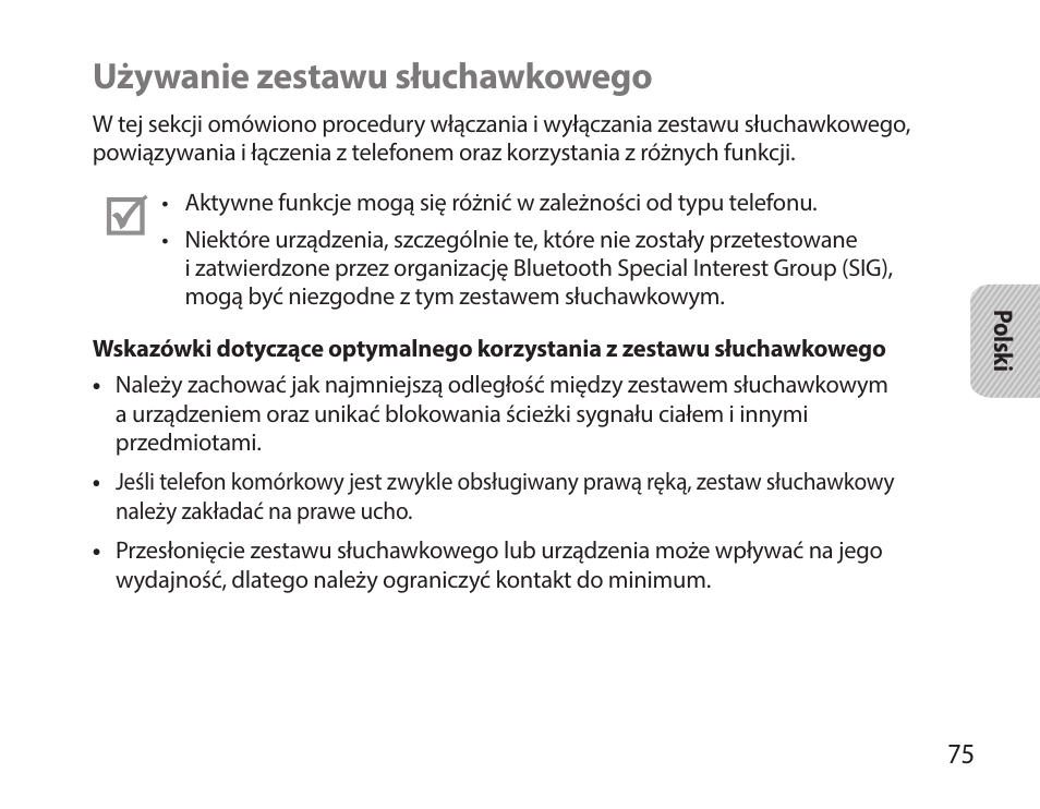 Używanie zestawu słuchawkowego | Samsung HM7000 User Manual | Page 77 / 194