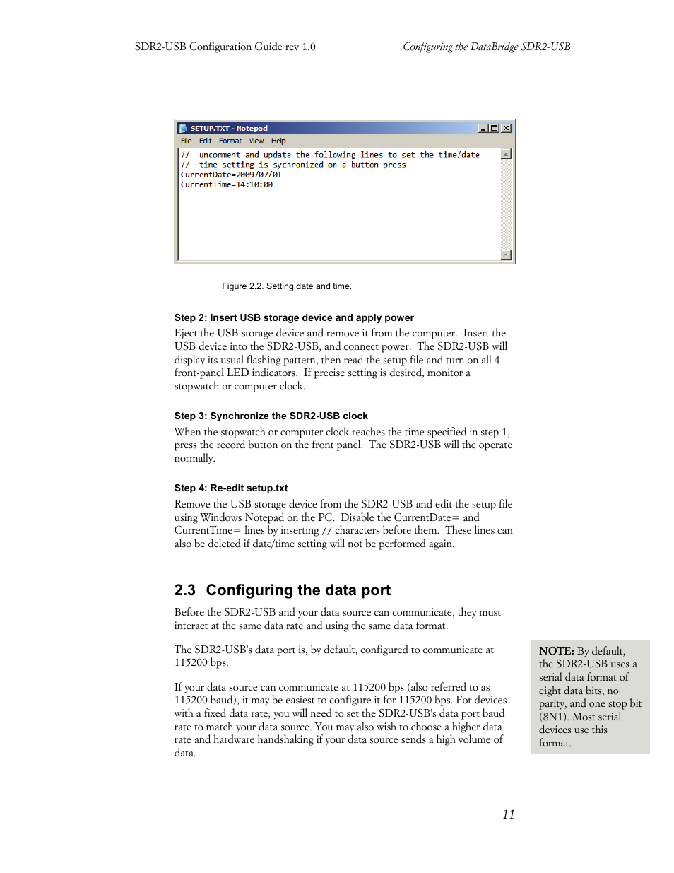 3 configuring the data port | Acumen INSTRUMENTS CORPORATION DATABRIDGE(TM) SDR2-USB User Manual | Page 13 / 41