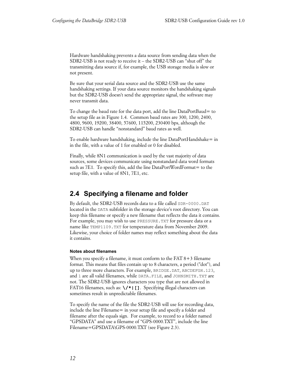 4 specifying a filename and folder | Acumen INSTRUMENTS CORPORATION DATABRIDGE(TM) SDR2-USB User Manual | Page 14 / 41