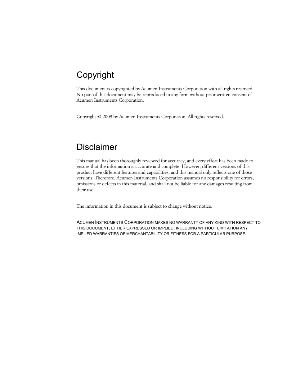 Copyright, Disclaimer | Acumen INSTRUMENTS CORPORATION DATABRIDGE(TM) SDR2-USB User Manual | Page 3 / 41