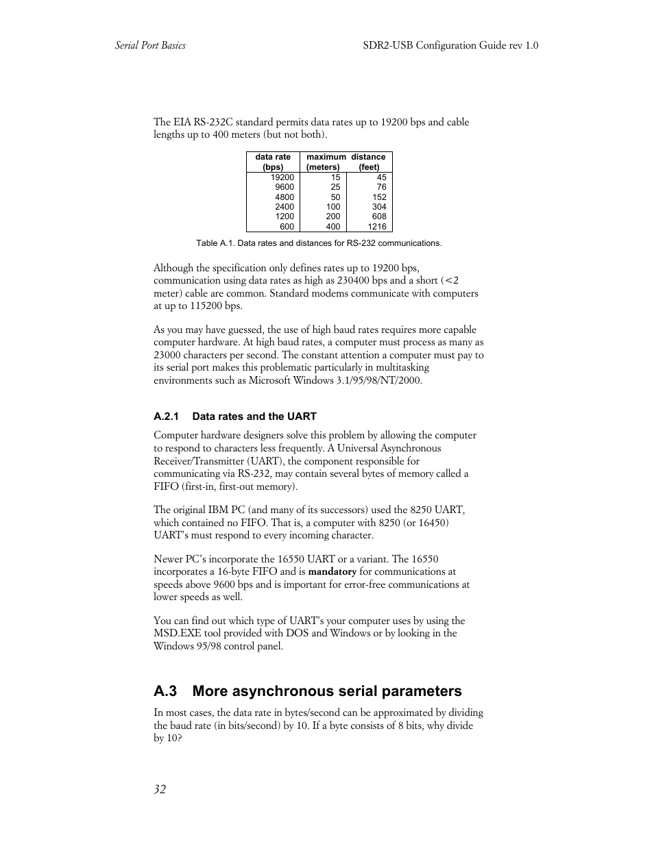 A.3 more asynchronous serial parameters | Acumen INSTRUMENTS CORPORATION DATABRIDGE(TM) SDR2-USB User Manual | Page 34 / 41