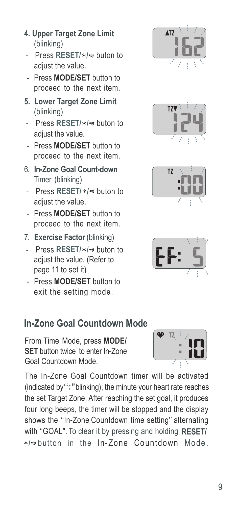 In-zone goal countdown mode | Acumen Ergo Basix User Manual | Page 10 / 17