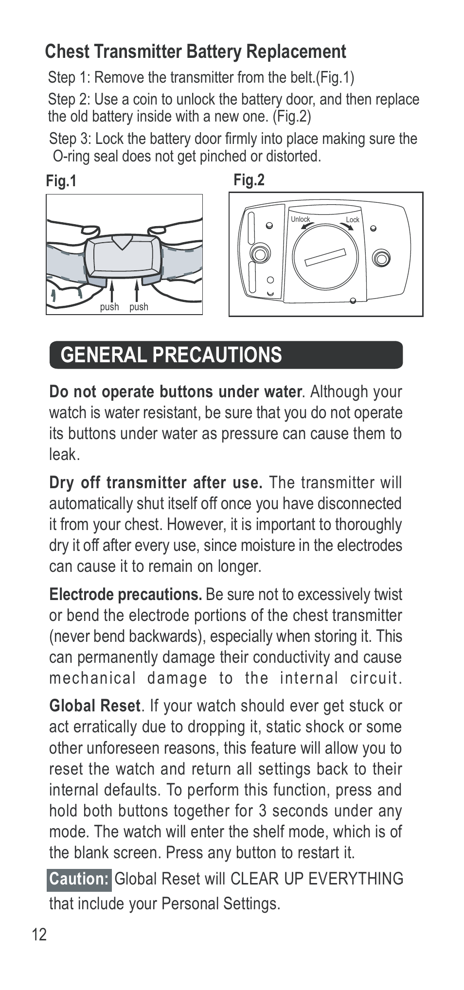 General precautions, Chest transmitter battery replacement | Acumen Ergo Basix User Manual | Page 13 / 17
