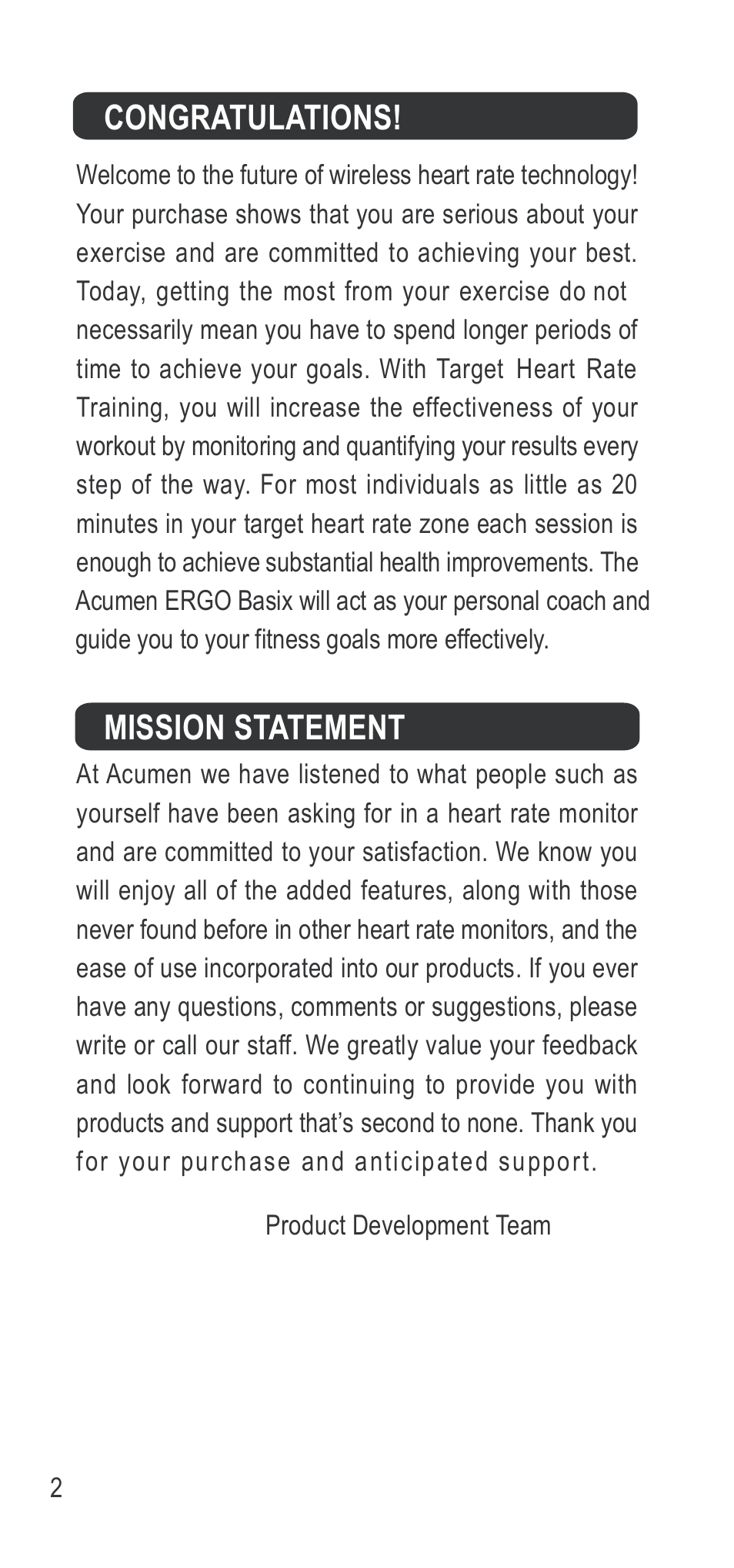 Mission statement | Acumen Ergo Basix User Manual | Page 3 / 17