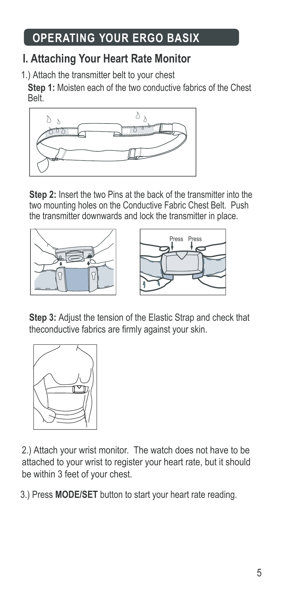 Operating your ergo basix, I. attaching your heart rate monitor | Acumen Ergo Basix User Manual | Page 6 / 17