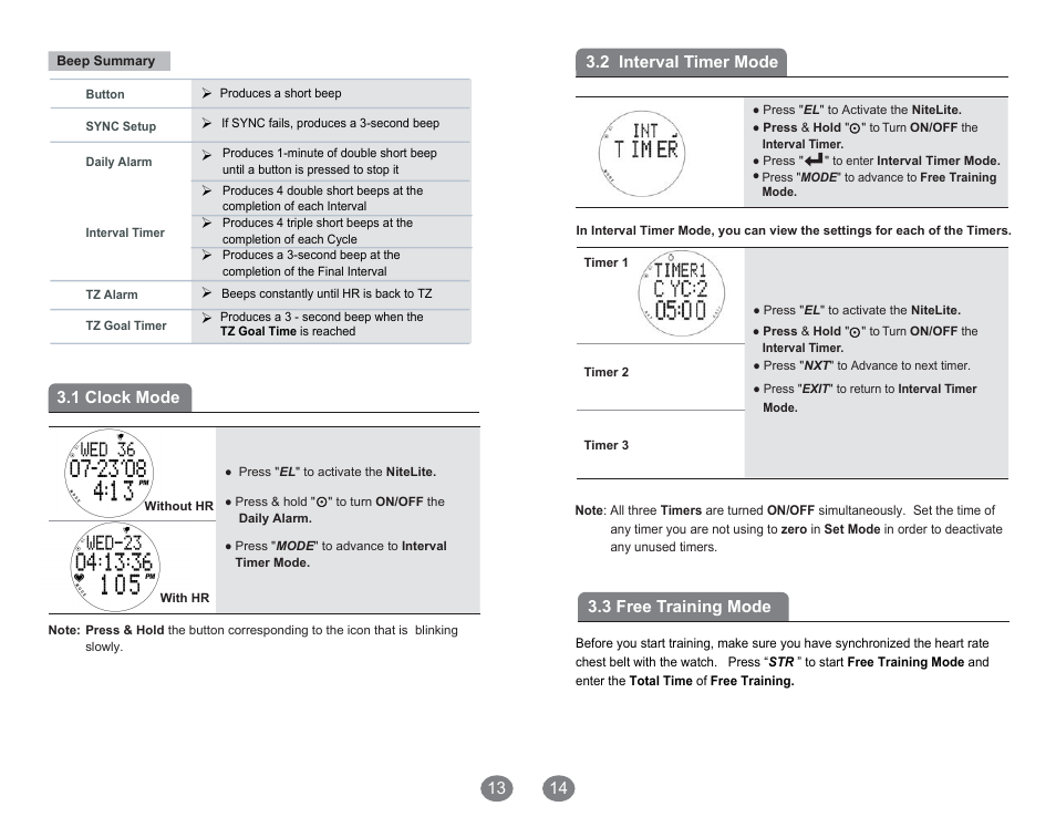 1 clock mode, 2 interval timer mode, 3 free training mode | Acumen Ergo Pro User Manual | Page 8 / 17
