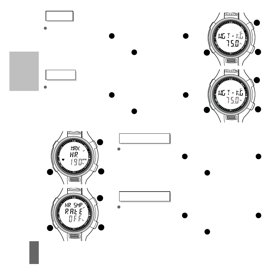 Part ii, Weight unit (blinking) - press str button, Or stp/reset button | Maximum heart rate (blinking) - press str button, Step 8 | Acumen Stopwatch User Manual | Page 66 / 105